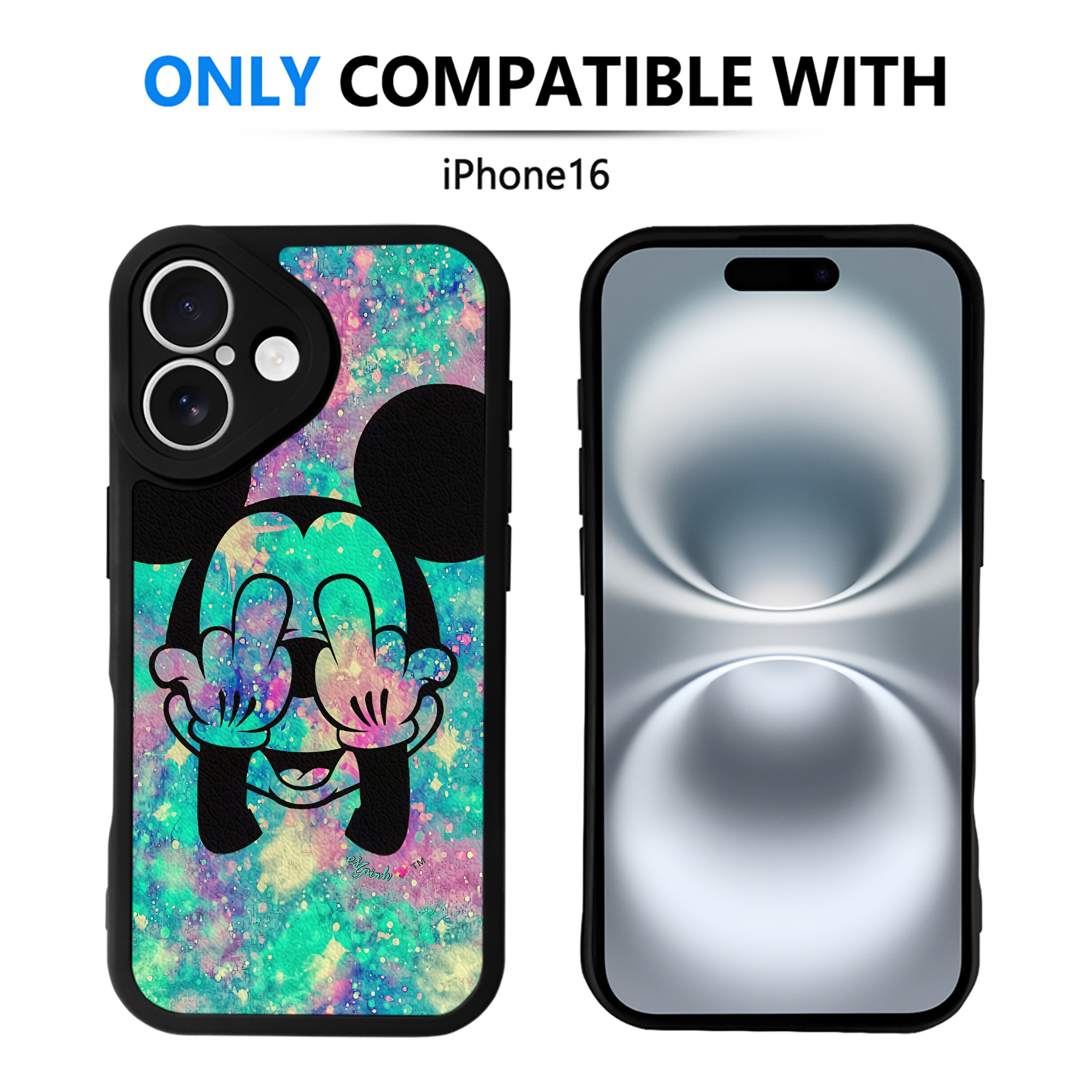 （画像用） ミッキーマウス Mickey Mouse 【iPhone 16シリーズ対応】シリコンスマホケース（レザー調） 材質：シリコン